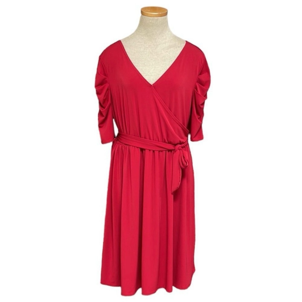 NY Collection Red Midi Short Sleeve Faux Wrap Dress Size XL NEW with tags